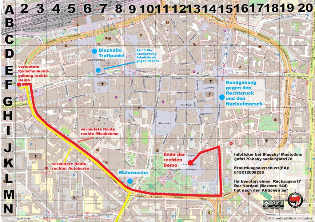 Ein Stadtplan von Dortmund auf dem die Orte die im Artikel beschrieben sind eingezeichnet wurden.